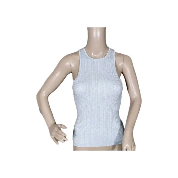 Madewell Tank Silver Womans Small Signature Shimmer Knit Cutaway Sweater Ribbed - Picture 1 of 13